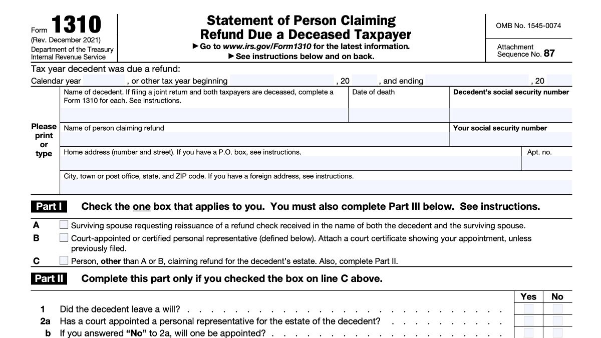 Where To Mail Form 1310 IRS