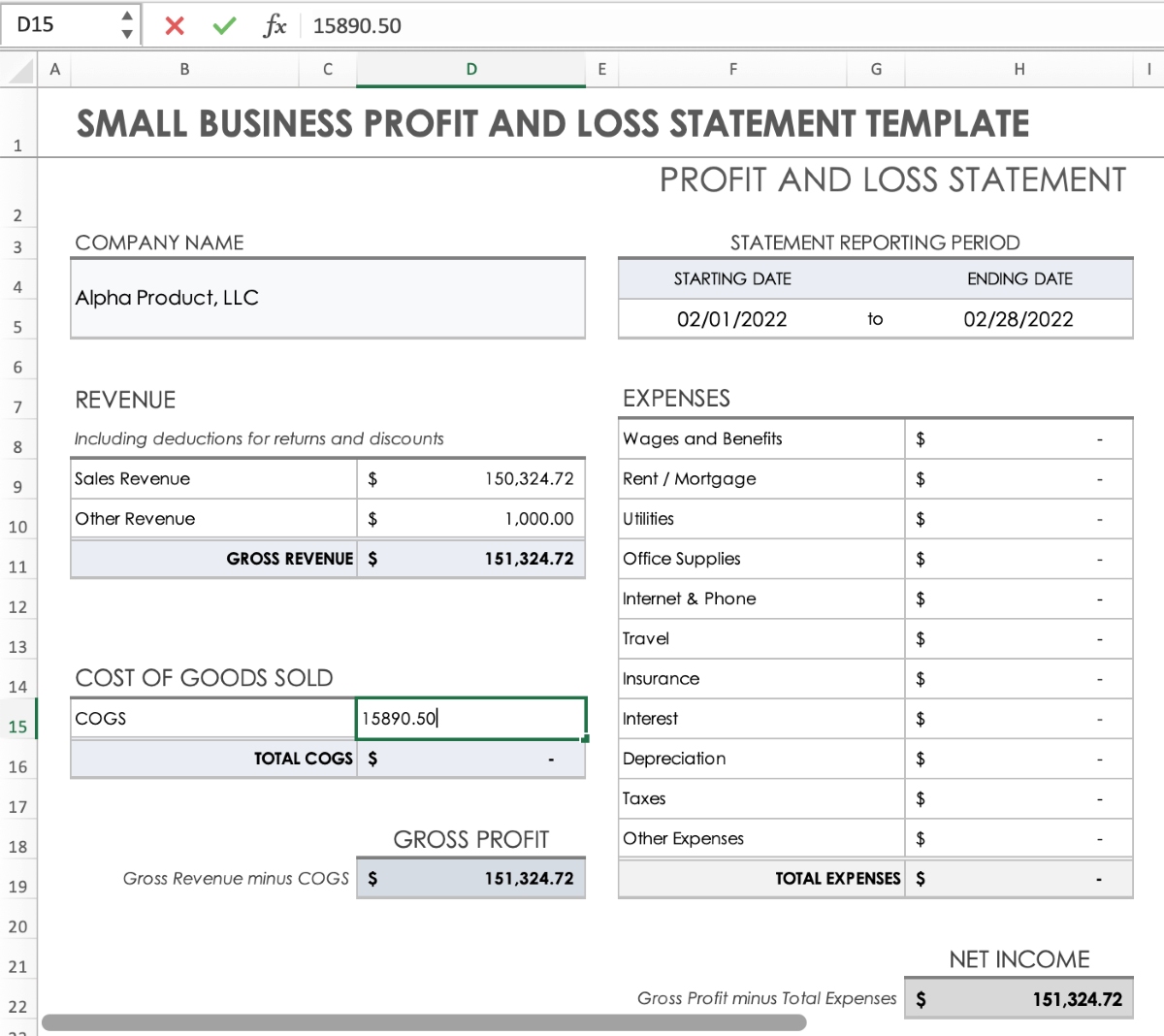 How To Do A Profit And Loss Statement In Excel Livewell 5540